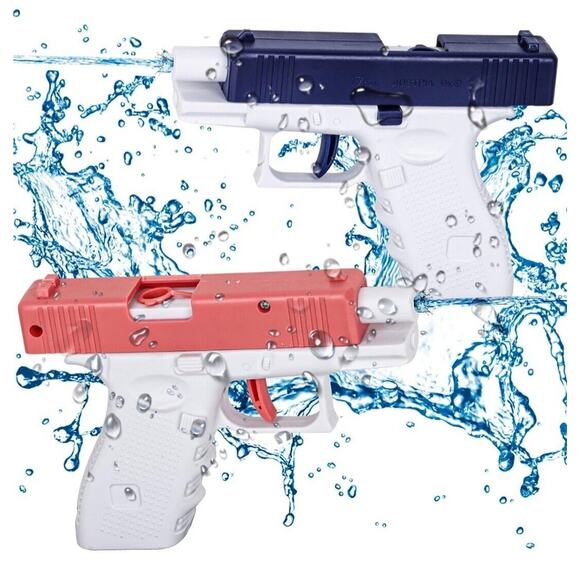 2 Water Guns Toy, Plastic Squirt Water Gun Pistols Aim Target Practice Pink Blue - Picture 1 of 5